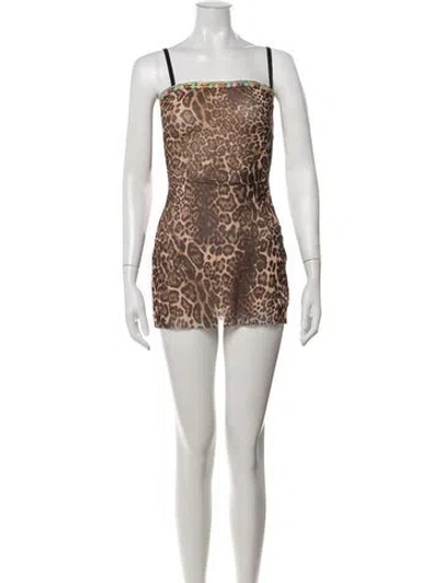 Pre-owned Danielle Guizio Animal Print Mini Dress In Brown