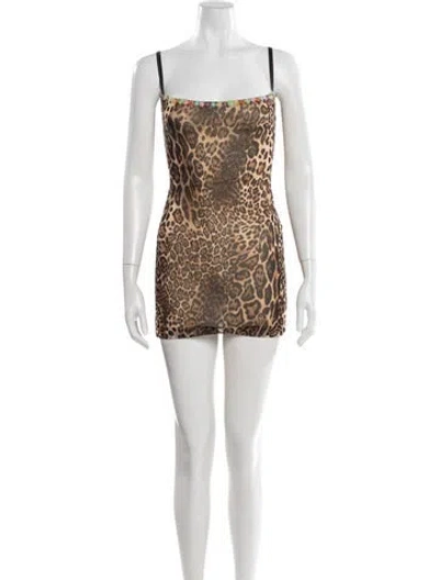 Pre-owned Danielle Guizio Animal Print Mini Dress In Neutral