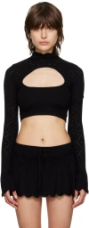 Danielle Guizio Pointelle Knit Turtleneck In Black