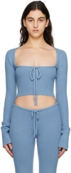 Danielle Guizio Blue Bow Sweater In Denim Blue