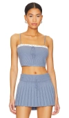 Danielle Guizio Cielo Rib Knit Top In Denim Blue