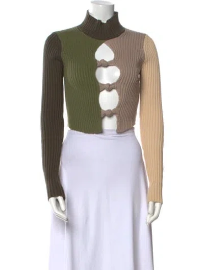 Pre-owned Danielle Guizio Colorblock Pattern Turtleneck Sweater In Green