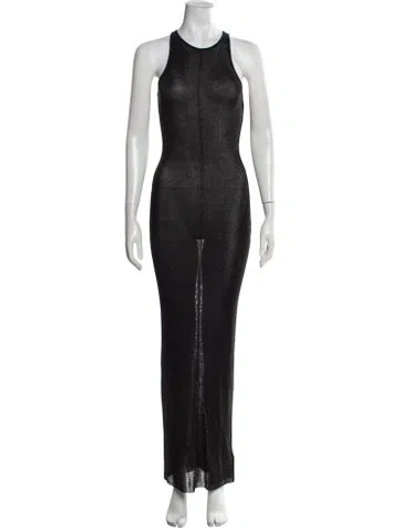 Pre-owned Danielle Guizio Crew Neck Long Dress In Black