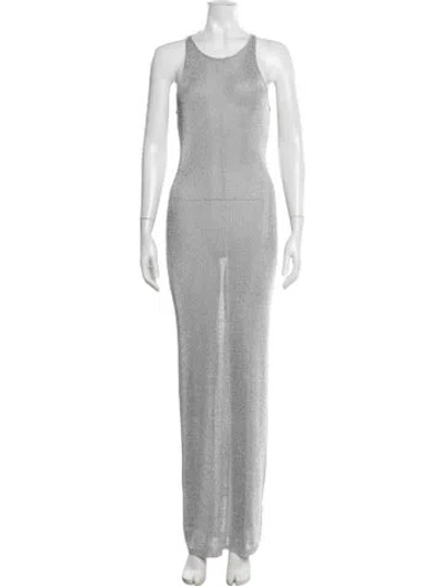 Pre-owned Danielle Guizio Crew Neck Long Dress In Grey