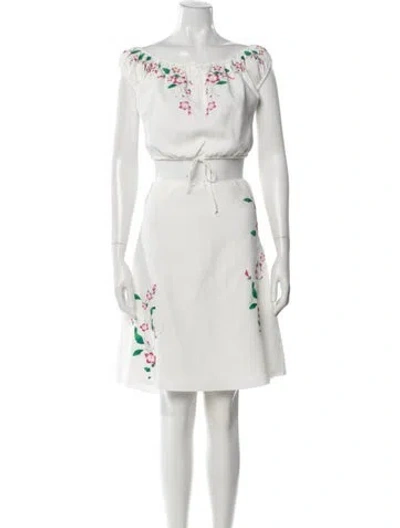 Pre-owned Danielle Guizio Floral Print Bow Accents Skirt Set In White