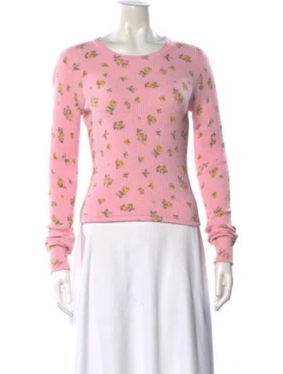 Pre-owned Danielle Guizio Floral Print Crew Neck Sweater In Pink