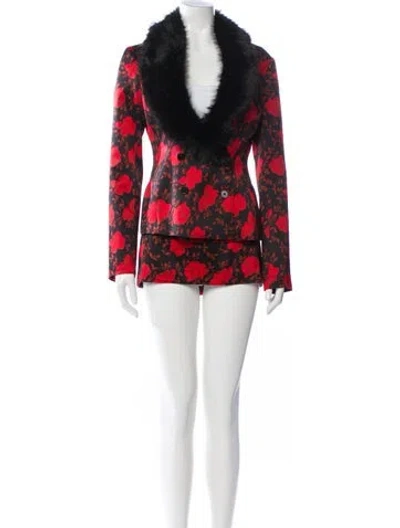 Pre-owned Danielle Guizio Floral Print Faux Fur Trim Skirt Set In Multi