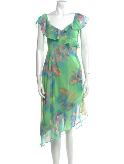 Pre-owned Danielle Guizio Floral Print Midi Length Dress W/ Tags In Green