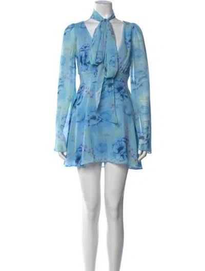 Pre-owned Danielle Guizio Floral Print Mini Dress In Blue