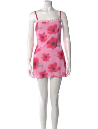 Pre-owned Danielle Guizio Floral Print Mini Dress In Pink