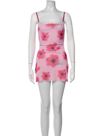 Pre-owned Danielle Guizio Floral Print Mini Dress In Pink