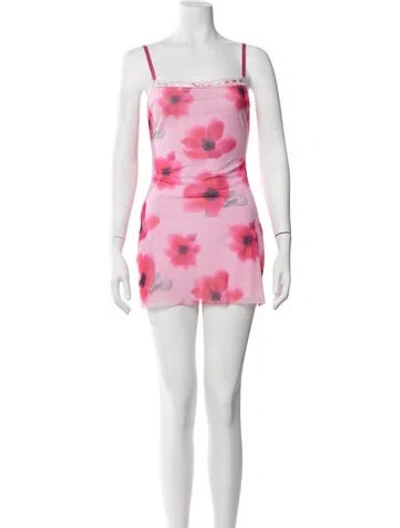 Pre-owned Danielle Guizio Floral Print Mini Dress In Pink