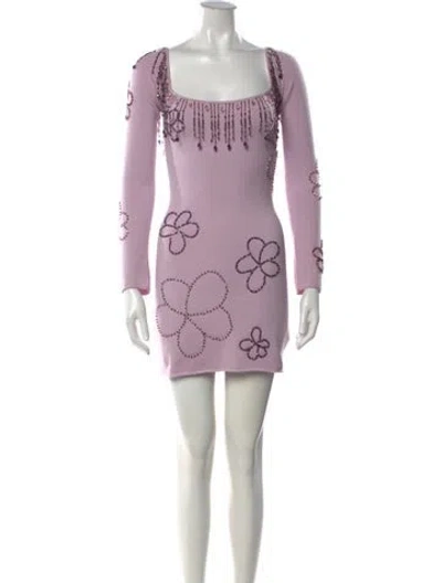 Pre-owned Danielle Guizio Floral Print Mini Dress In Purple