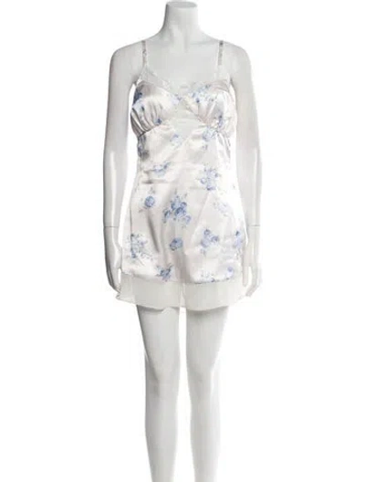 Pre-owned Danielle Guizio Floral Print Mini Dress In White