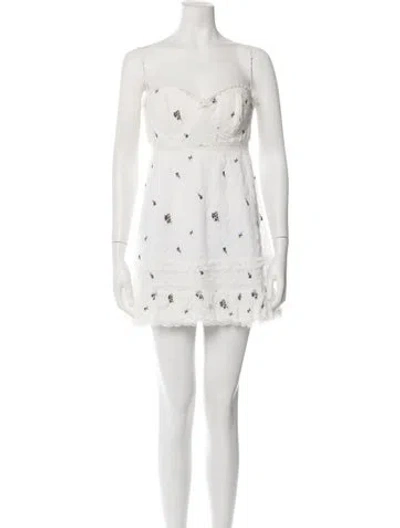 Pre-owned Danielle Guizio Floral Print Mini Dress In White