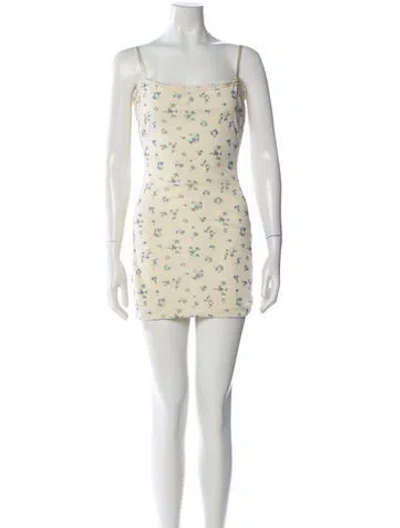 Pre-owned Danielle Guizio Floral Print Mini Dress In Yellow