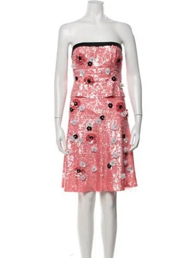 Pre-owned Danielle Guizio Floral Print Sequin Embellishments Skirt Set In Pink