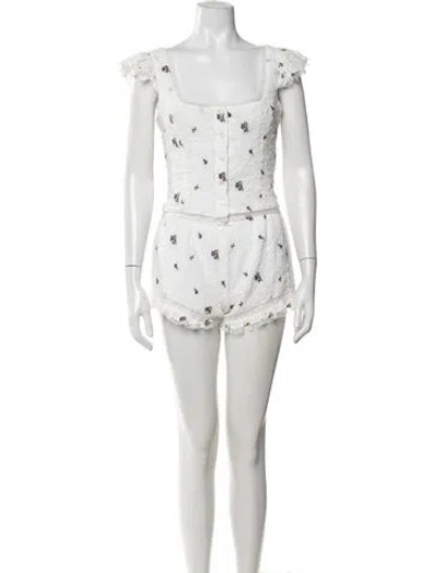 Pre-owned Danielle Guizio Floral Print Short Set In White