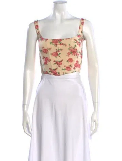 Pre-owned Danielle Guizio Floral Print Square Neckline Sweater In White