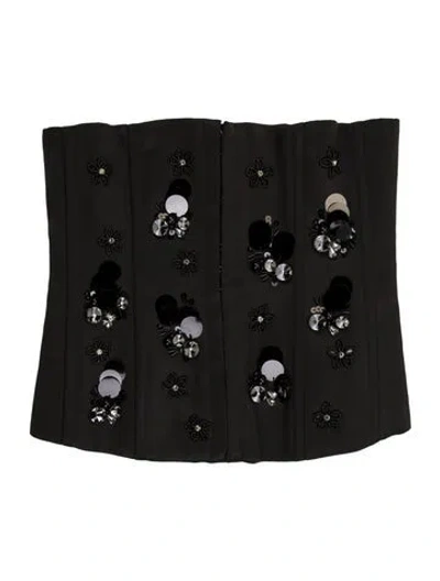 Pre-owned Danielle Guizio Floral Print Strapless Crop Top In Black