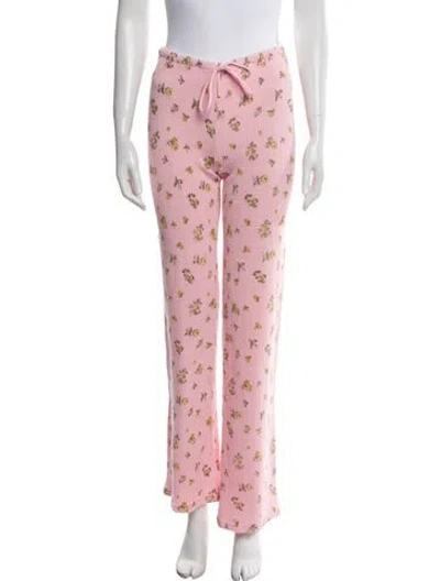 Pre-owned Danielle Guizio Floral Print Wide Leg Pants In Pink