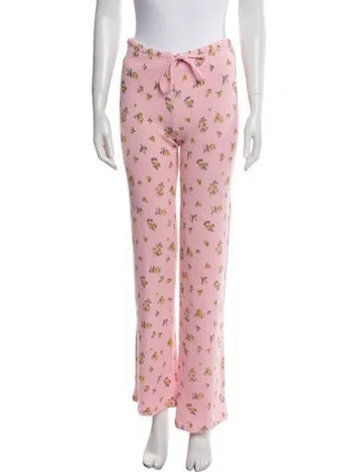 Pre-owned Danielle Guizio Floral Print Wide Leg Pants In Pink