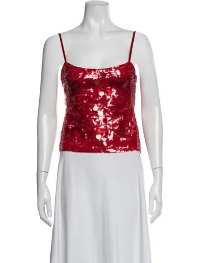 Pre-owned Danielle Guizio Graphic Print Square Neckline Crop Top W/ Tags In Red