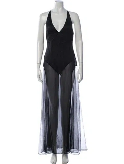 Pre-owned Danielle Guizio Halterneck Long Dress In Blue