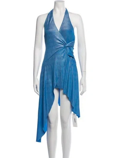 Pre-owned Danielle Guizio Halterneck Mini Dress In Blue