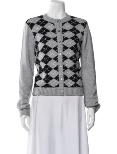Pre-owned Danielle Guizio Houndstooth Print Crew Neck Sweater In White
