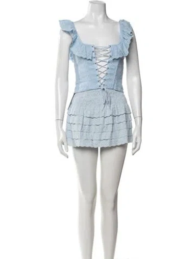 Pre-owned Danielle Guizio Lace Pattern Eyelet Trim Skirt Set In Blue
