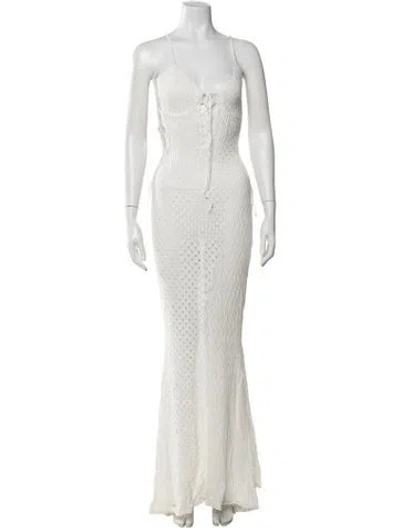 Pre-owned Danielle Guizio Lace Pattern Long Dress In Neutrals