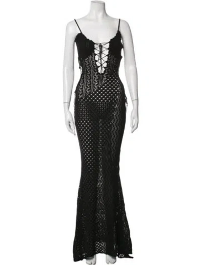 Pre-owned Danielle Guizio Lace Pattern Long Dress W/ Tags In Black