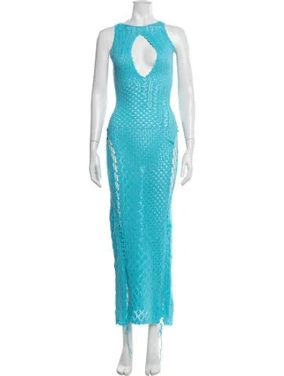 Pre-owned Danielle Guizio Lace Pattern Long Dress W/ Tags In Blue