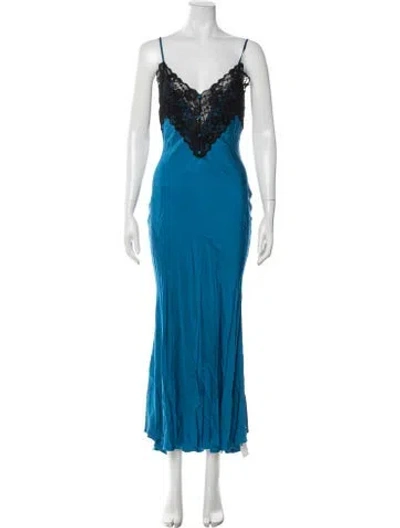 Pre-owned Danielle Guizio Lace Pattern Long Dress W/ Tags In Blue