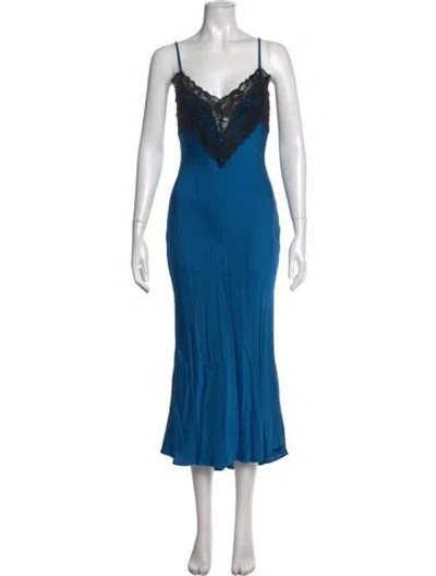 Pre-owned Danielle Guizio Lace Pattern Midi Length Dress In Blue