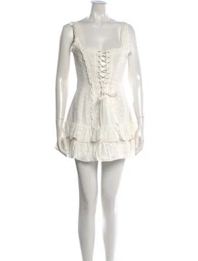 Pre-owned Danielle Guizio Lace Pattern Mini Dress In White