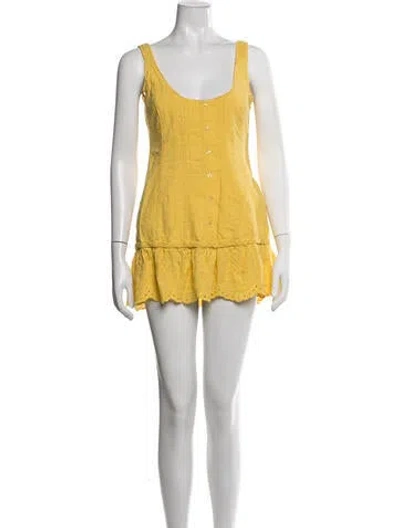 Pre-owned Danielle Guizio Lace Pattern Mini Dress In Yellow
