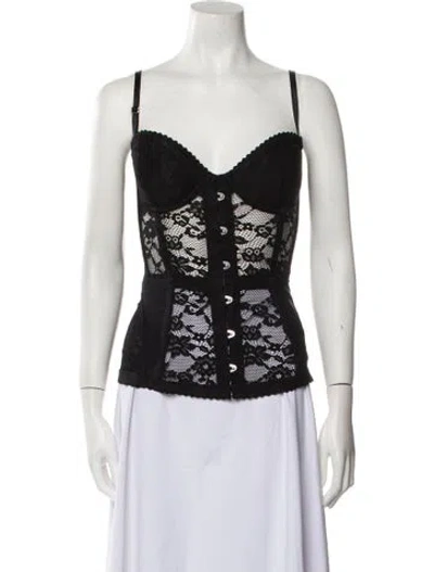 Pre-owned Danielle Guizio Lace Pattern V-neck Top W/ Tags In Black