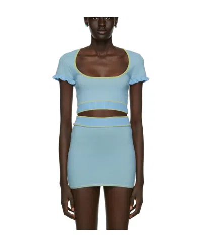 Danielle Guizio Low-neck Short-sleeved T-shirt In Blue