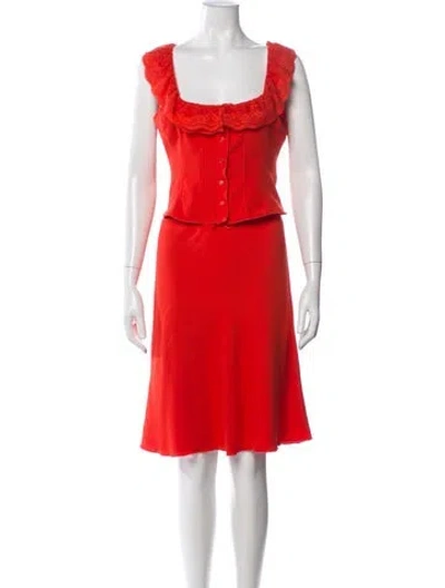 Pre-owned Danielle Guizio Mesh Accents Skirt Set In Red