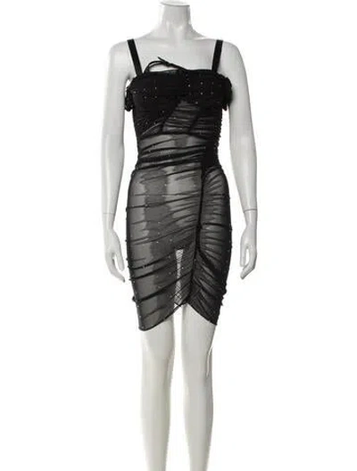 Pre-owned Danielle Guizio Mesh Mini Dress In Black