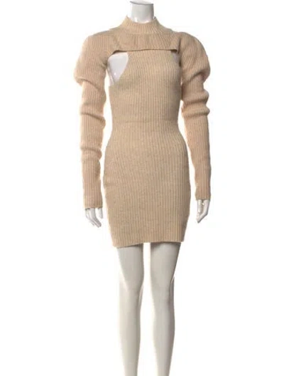 Pre-owned Danielle Guizio Mock Neck Mini Dress In Neutrals