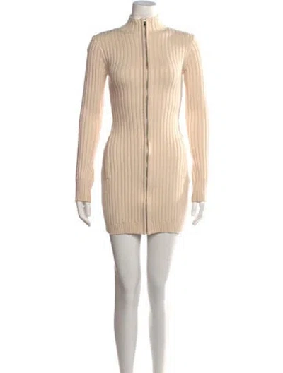 Pre-owned Danielle Guizio Mock Neck Mini Dress In Neutrals