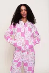 Danielle Guizio Ny Adrian Patchwork Bomber In Pink Multi Plaid