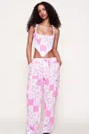 Danielle Guizio Ny Adrian Patchwork Pant In Pink Multi Plaid