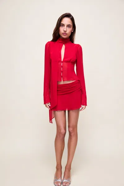 Danielle Guizio Ny Ara Long Sleeve Top In Red
