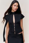 Danielle Guizio Ny Ara Satin Top In Black