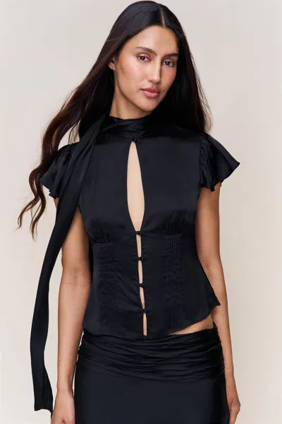 Danielle Guizio Ny Ara Satin Top In Black