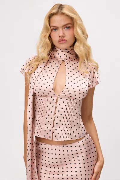 Danielle Guizio Ny Ara Satin Top In Pink Micro Dot